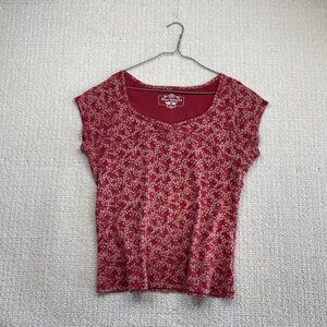 Y2K Royal Robbins cap sleeves Top Floral Red Boho Womens Sz L  Hiking Athletic